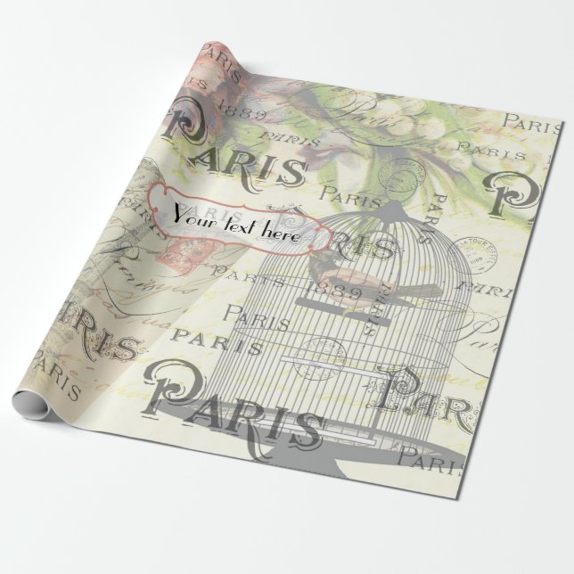 Vintage Shabby-Chic Paris tema Bröllop Anpassad Presentpapper (Utrullad)