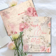 vintage shabby chic rosa bröllop vykort