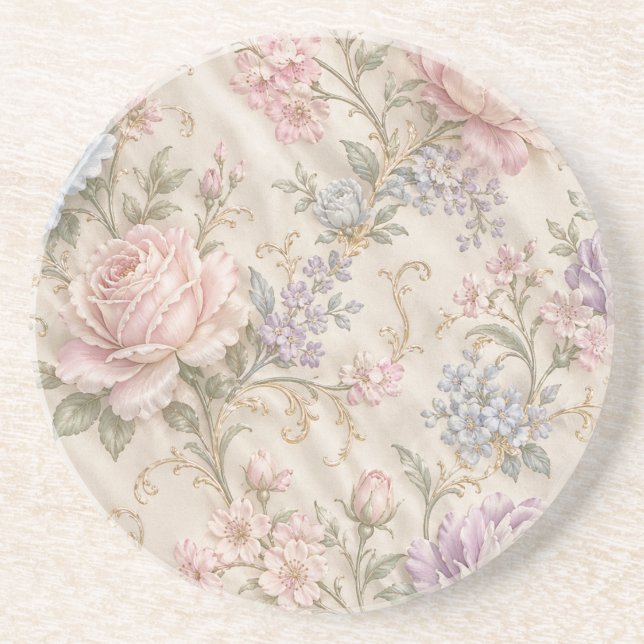 Vintage Shabby Chic Rosa Pion Ros Blommig Underlägg (Framsidan)