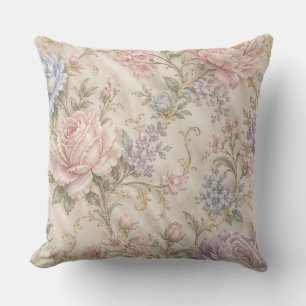Vintage Shabby Chic Rosa Pionros Blommig Kudde