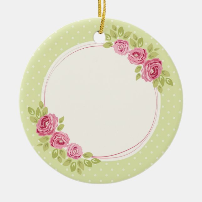 Vintage Shabby Chic Rosor Ram Julgransprydnad Keramik (Framsidan)