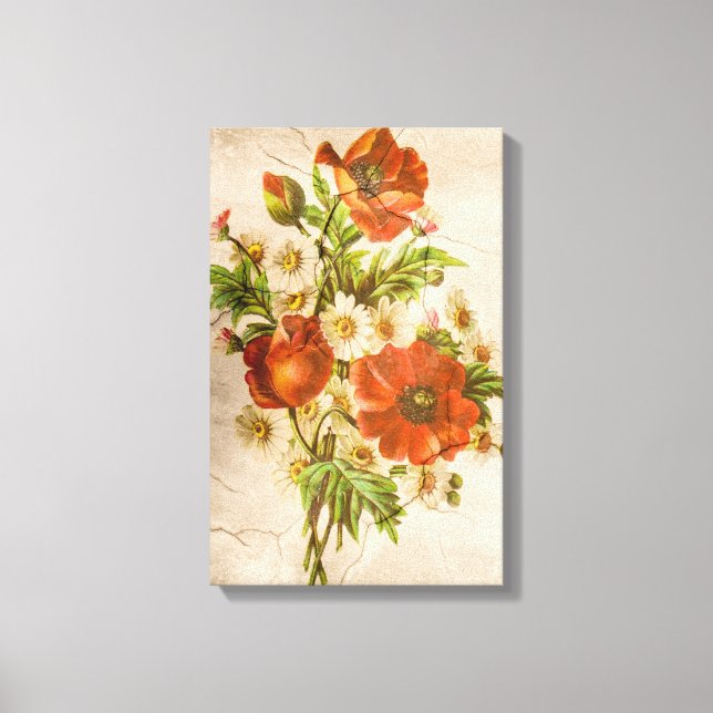 Vintage Shabby chic Rustic Poppy Bouquet Canvastryck (Framsida)