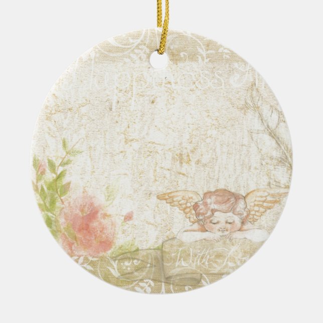 Vintage Shabby chic Sweet Angelique Julgransprydnad Keramik (Framsidan)