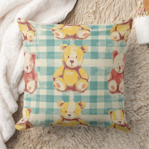 Vintage Shabby Chic Teddybjörn Rutigt Mönster (3) Kudde