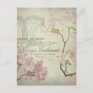Vintage Shabby Flowers Fransk Script Chic Corset Vykort