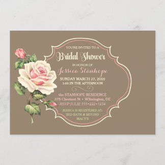 Vintage Shabby Rosa Bröllopsdusch Rosa Crème Inbjudningar