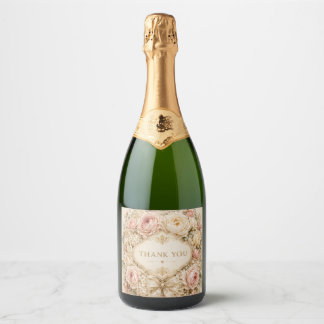 Vintage Shabby Rosor Champagneflasketikett