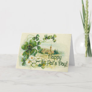 Vintage Shamrock Church Village St patrick's day C Kort