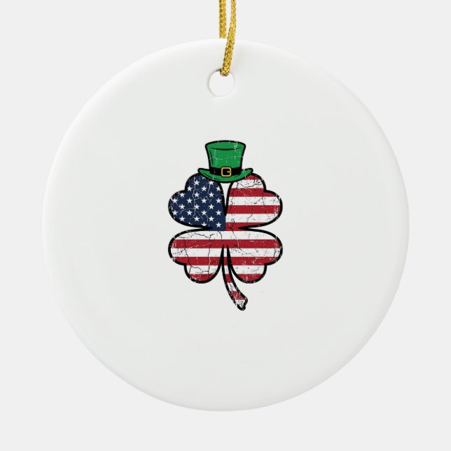 Vintage Shamrock Flag St. Patricks Day Julgransprydnad Keramik (Framsidan)