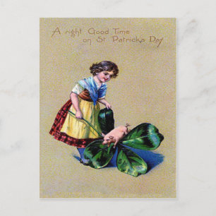 Vintage Shamrock Gris Girl St patrick's day Card Vykort