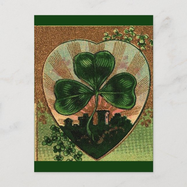 Vintage Shamrock Irish Heart Castle Motif Vykort (Framsida)