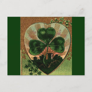 Vintage Shamrock Irish Heart Castle Motif Vykort
