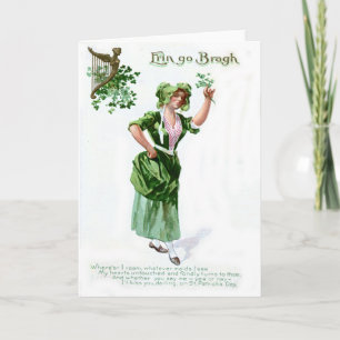 Vintage Shamrock Maiden St patrick's day Card Helgkort