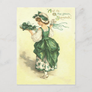 Vintage Shamrock Maiden St patrick's day Card Vykort