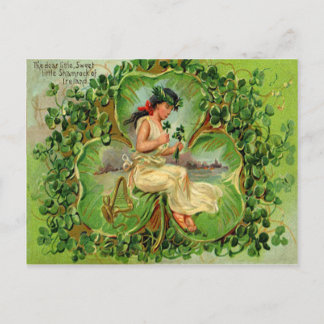 Vintage Shamrock Maiden St patrick's day Card Vykort