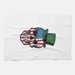 Vintage Shamrock Skull Flagga Vektor Design_1 Kökshandduk