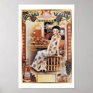 Vintage Shanghai Golden Valley Beer Ad Retro Girl Poster