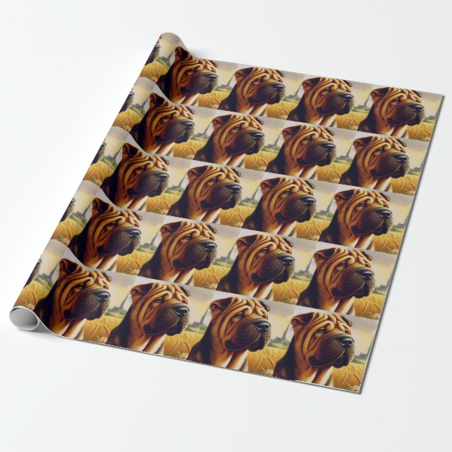 Vintage Shar-Pei-färgning Presentpapper (Utrullad)