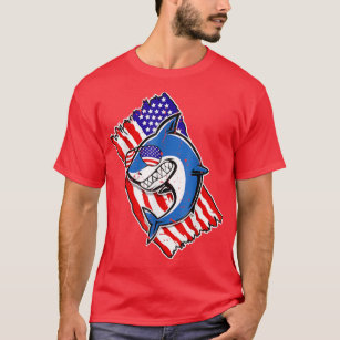 Vintage Shark American USA flagga Patriotic Funny  T Shirt