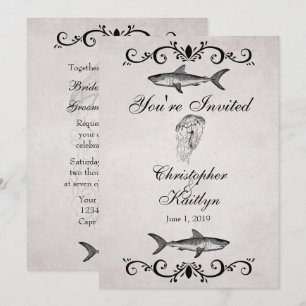 Vintage Shark and Jellyfish Wedding Reception Inbjudningar