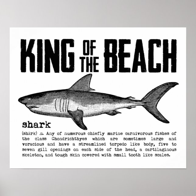 Vintage Shark Beach Kung med Shark Definition Poster (Framsidan)