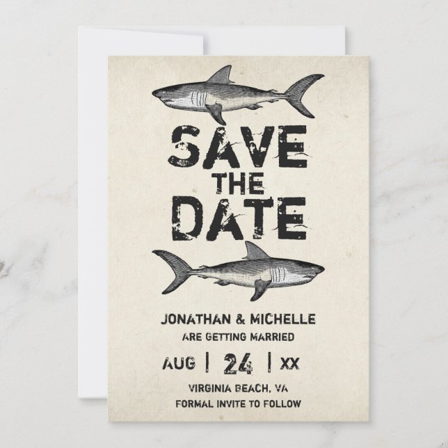 Vintage Shark Beach Wedding Spara Datumet (Framsida)