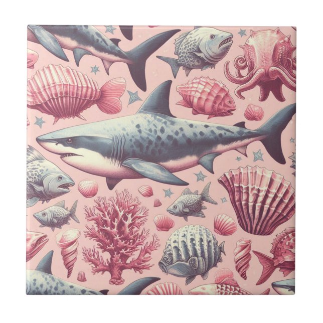 Vintage Shark Seamless Kakelplatta (Framsidan)