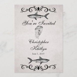 Vintage Sharks and Jellyfish Beach Wedding Inbjuda Inbjudningar