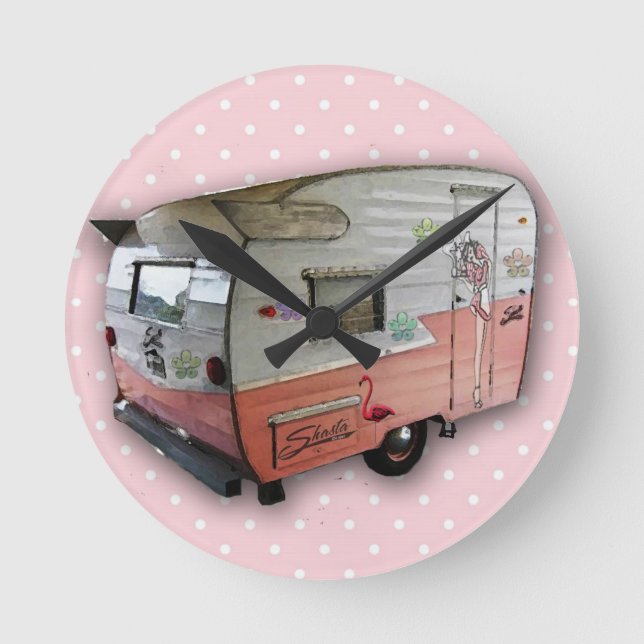 Vintage shasta släpvagnsklocka rund klocka (Framsida)