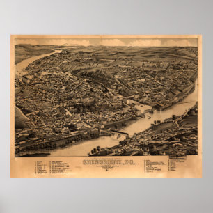 Vintage Sherbrooke Queubec Canada Karta (1881) Poster