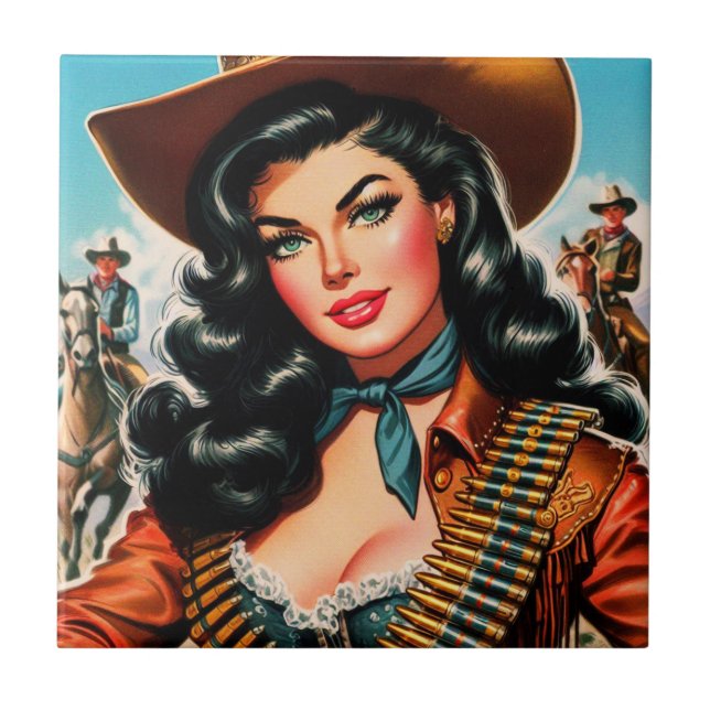 Vintage sheriff Pin-up Kakelplatta (Framsidan)