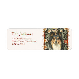 Vintage Shetland Sheepdog Sheltie Floral Returadress Etikett