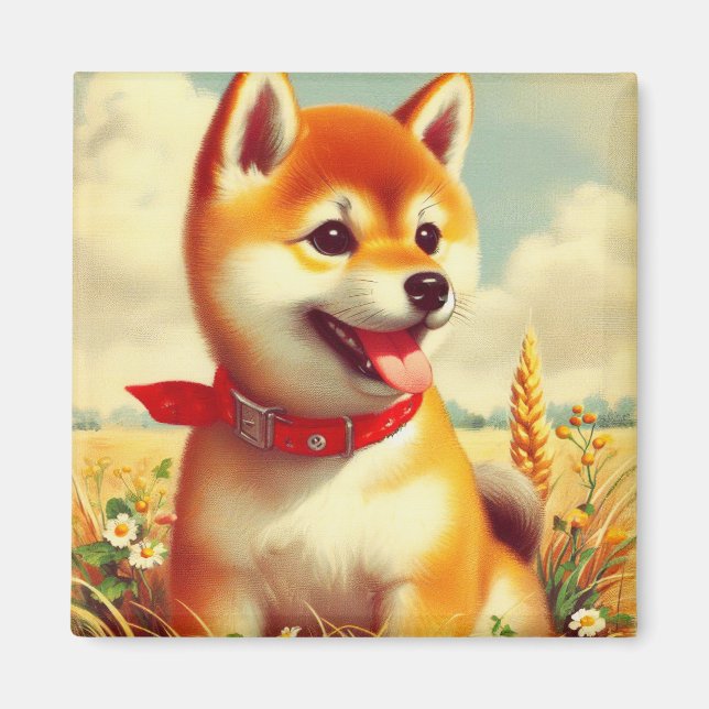 Vintage Shiba Inu Painting Magnet (Framsidan)
