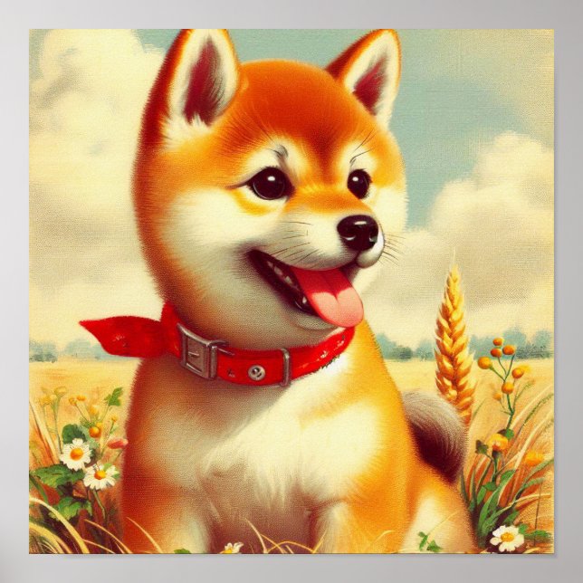 Vintage Shiba Inu Painting Poster (Framsidan)