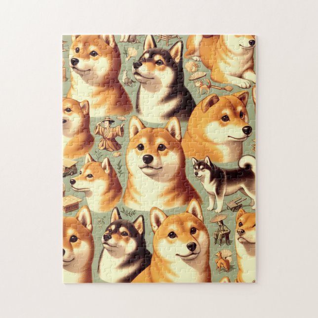 Vintage Shiba Inu Seamless Mönster Pussel (Vertikal)