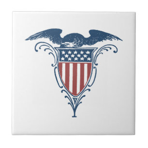 Vintage Shield Rött vitt blått American Eagle Star Kakelplatta