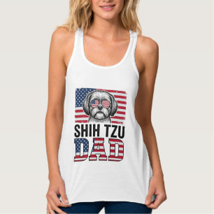 Vintage Shih Tzu Pappa Patriotisk Hund Tröja Desig Linne Med Racerback