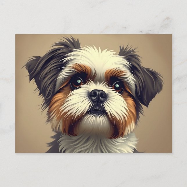 Vintage Shih Tzu Porträtt Vykort (Framsida)