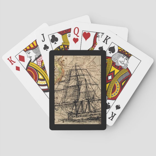 Vintage Ship And Map Casinokort (Baksidan)