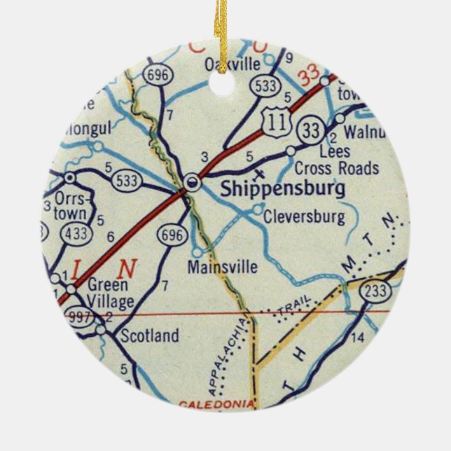 Vintage Shippensburg PA Julgransprydnad Keramik (Baksidan)