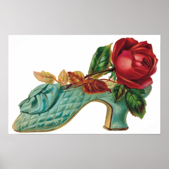 Vintage Shoe med en Poster Röd ros (Framsidan)