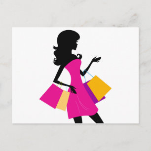 Vintage shoppingtjej med Bags Vykort