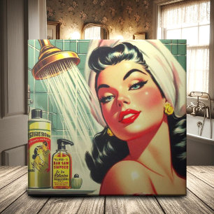 Vintage Shower Pin Up Kakelplatta