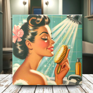 Vintage Shower Pin Up Kakelplatta