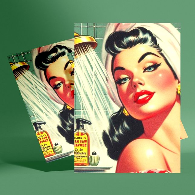 Vintage Shower Pin Up Vykort (Skapare uppladdad)