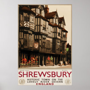 Vintage Shrewsbury England Resoraffisch Tudor Poster
