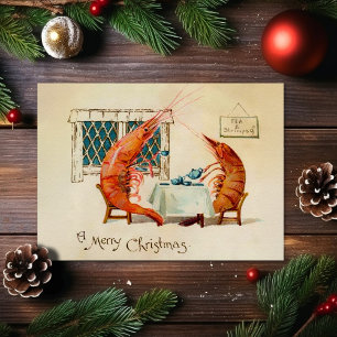 Vintage Shrimp-julkort Helgkort