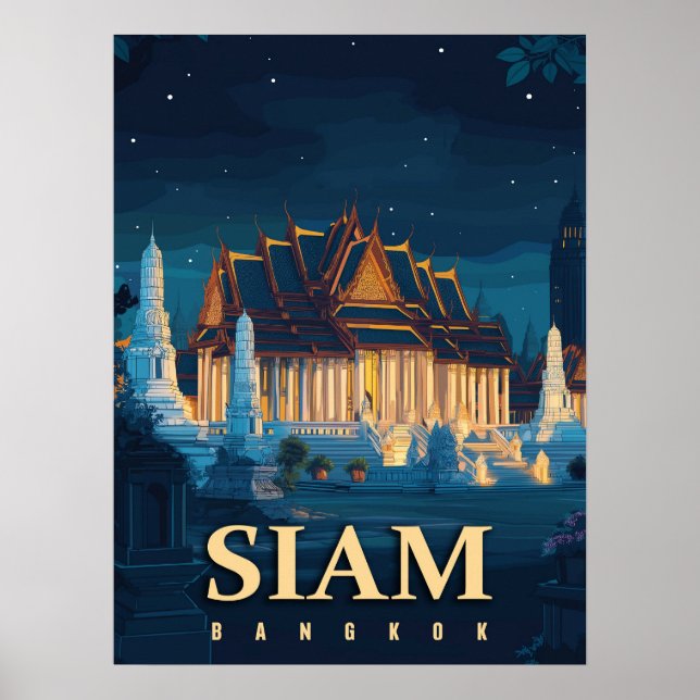 Vintage Siam Bangkok Temples Travel Poster (Framsidan)