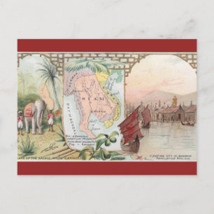 Vintage Siam Thailand Karta Vykort