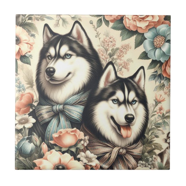 Vintage Siberian husky Illustration Kakelplatta (Framsidan)